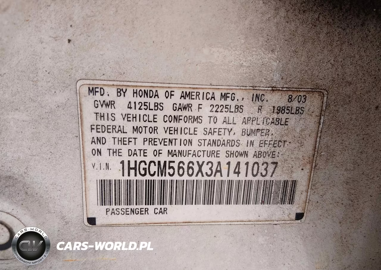 2003 Honda Accord 2.4 Ex VIN:1HGCM566X3A141037 - 9