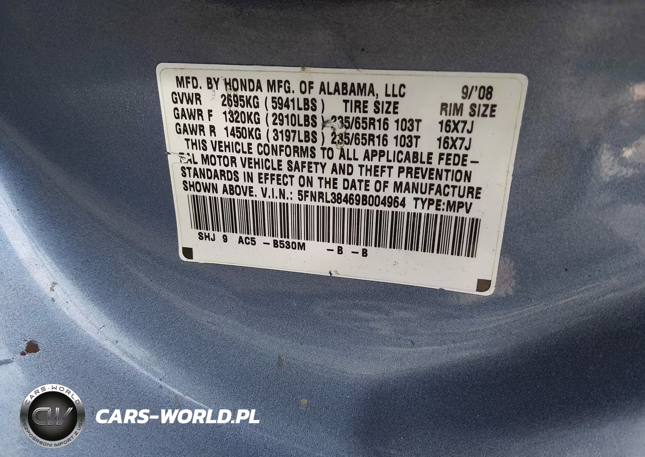 2009 Honda Odyssey Ex VIN:5FNRL38469B004964 - 9