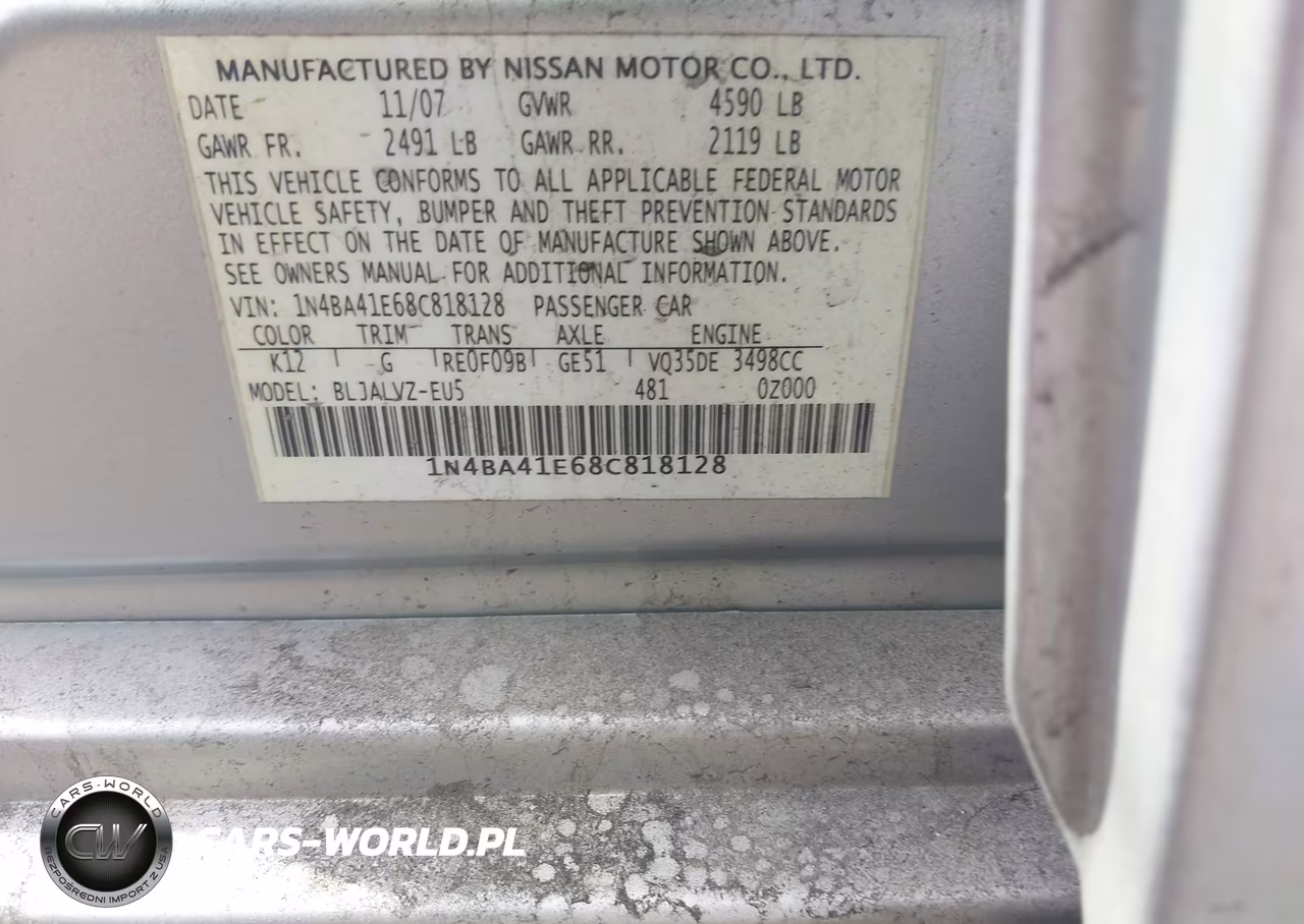 2008 Nissan Maxima 3.5 Se VIN:1N4BA41E68C818128 - 9