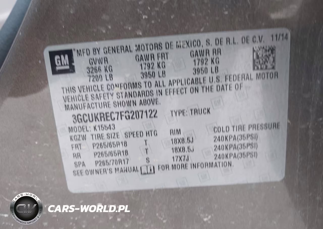 2015 Chevrolet Silverado 1500 2Lt VIN:3GCUKREC7FG207122 - 9