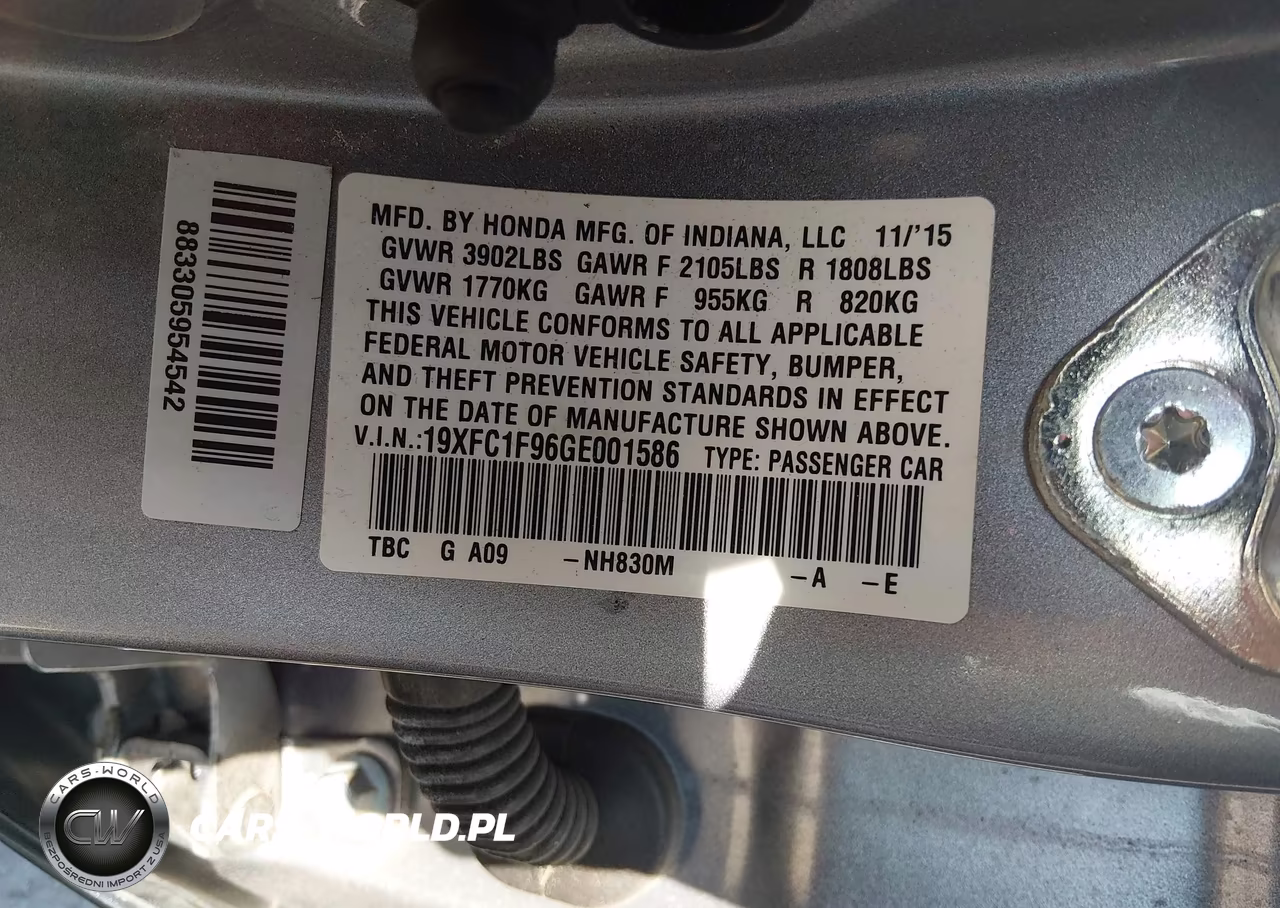 2016 Honda Civic Touring VIN:19XFC1F96GE001586 - 9