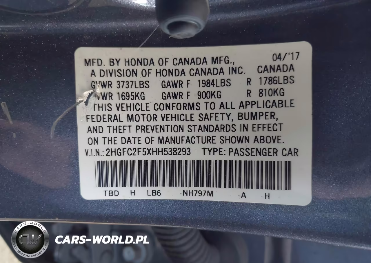 2017 Honda Civic Lx VIN:2HGFC2F5XHH538293 - 9