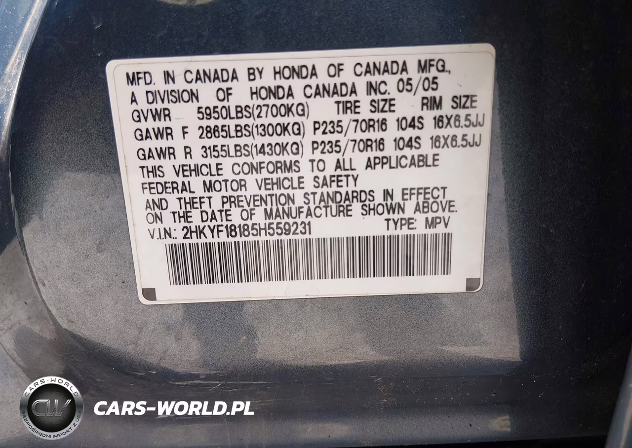 2005 Honda Pilot Lx VIN:2HKYF18185H559231 - 9