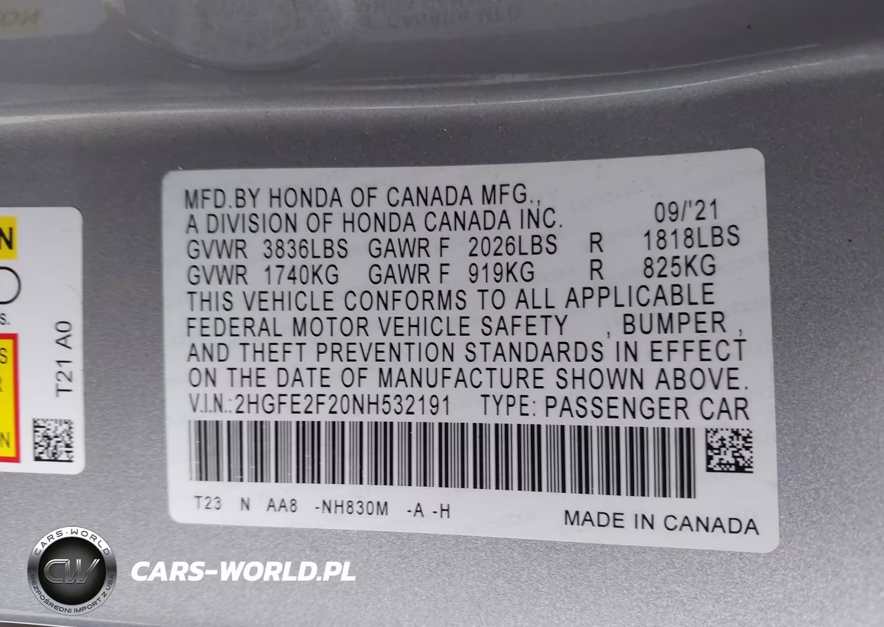 2022 Honda Civic Lx VIN:2HGFE2F20NH532191 - 9