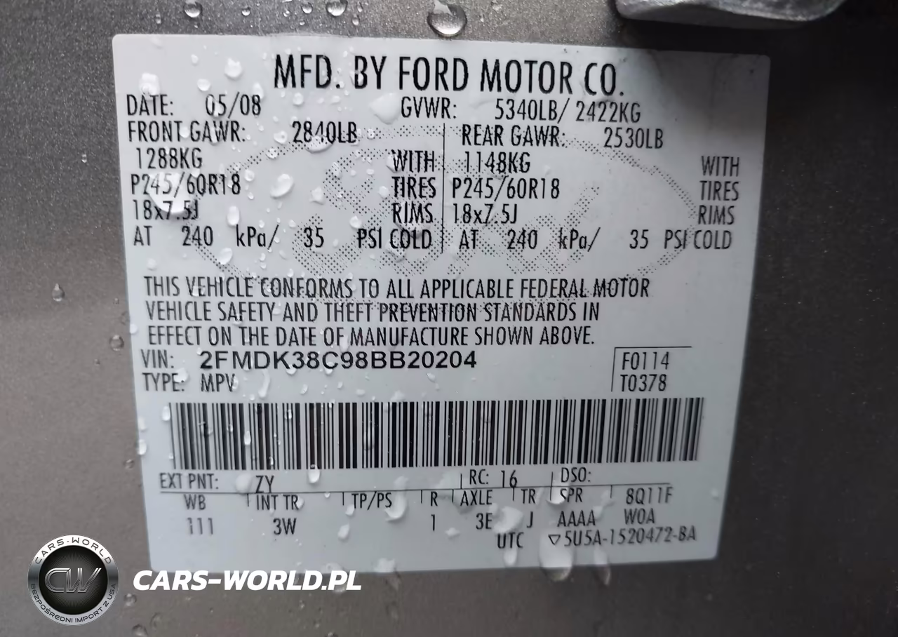 2008 Ford Edge Sel VIN:2FMDK38C98BB20204 - 9