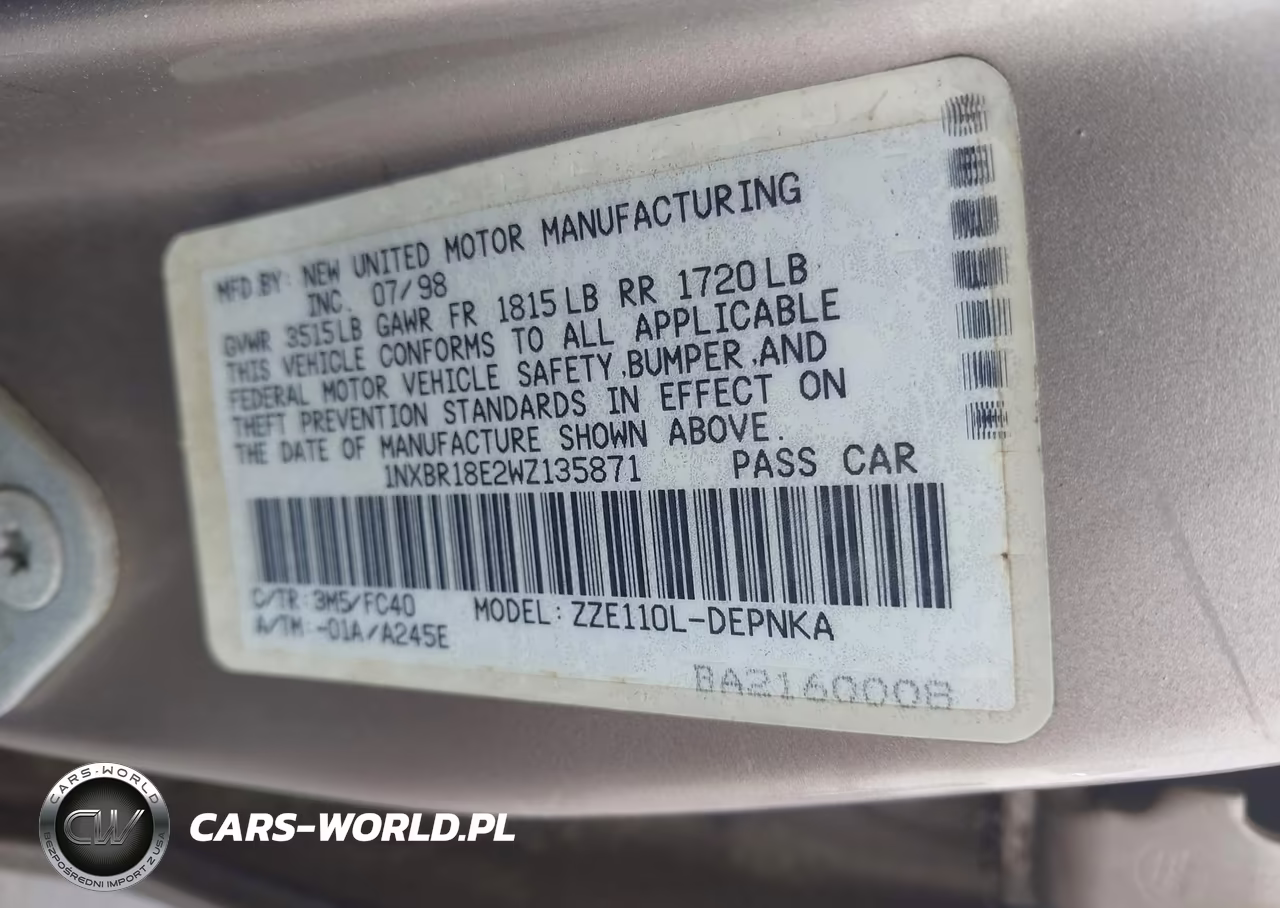 1998 Toyota Corolla Le VIN:1NXBR18E2WZ135871 - 9