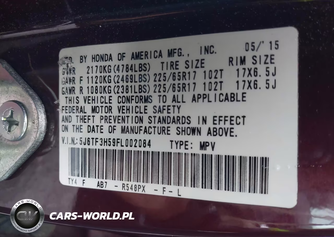 2015 Honda Crosstour Ex-L VIN:5J6TF3H59FL002084 - 9