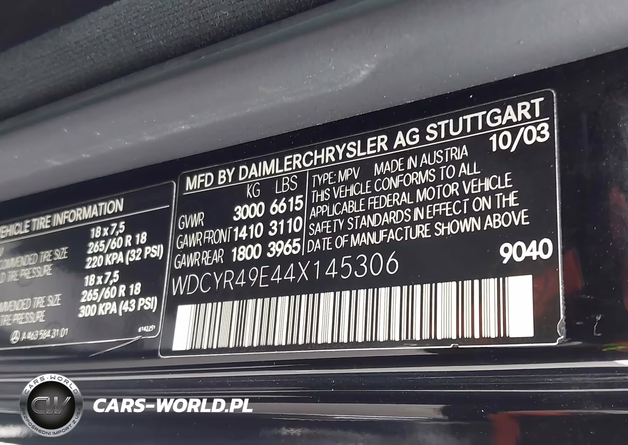2004 Mercedes-Benz G 500 4Matic VIN:WDCYR49E44X145306 - 9