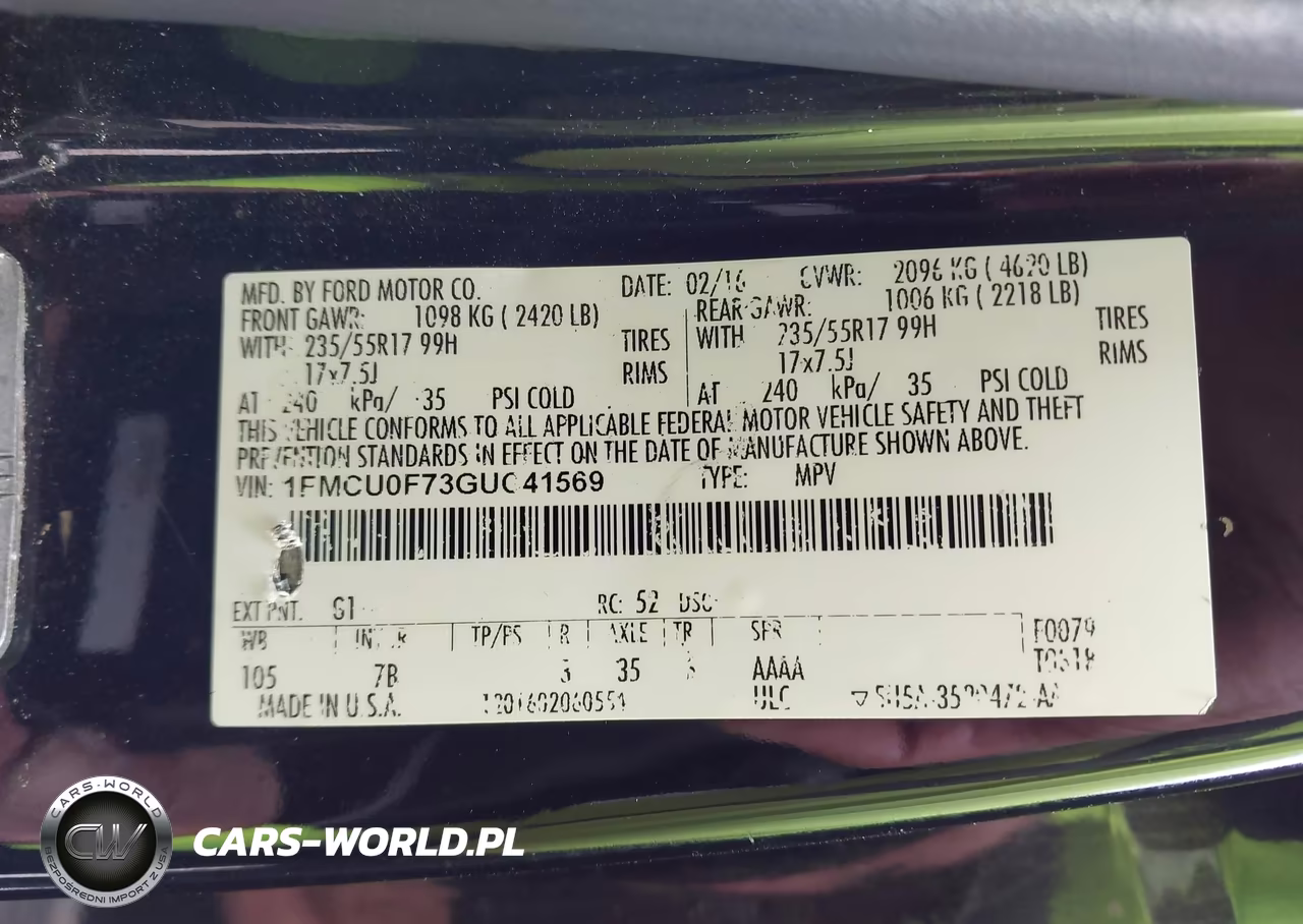 2016 Ford Escape S VIN:1FMCU0F73GUC41569 - 9