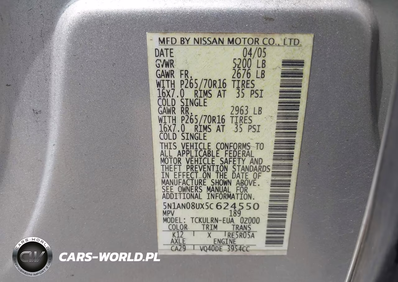 2005 Nissan Xterra S VIN:5N1AN08UX5C624550 - 9