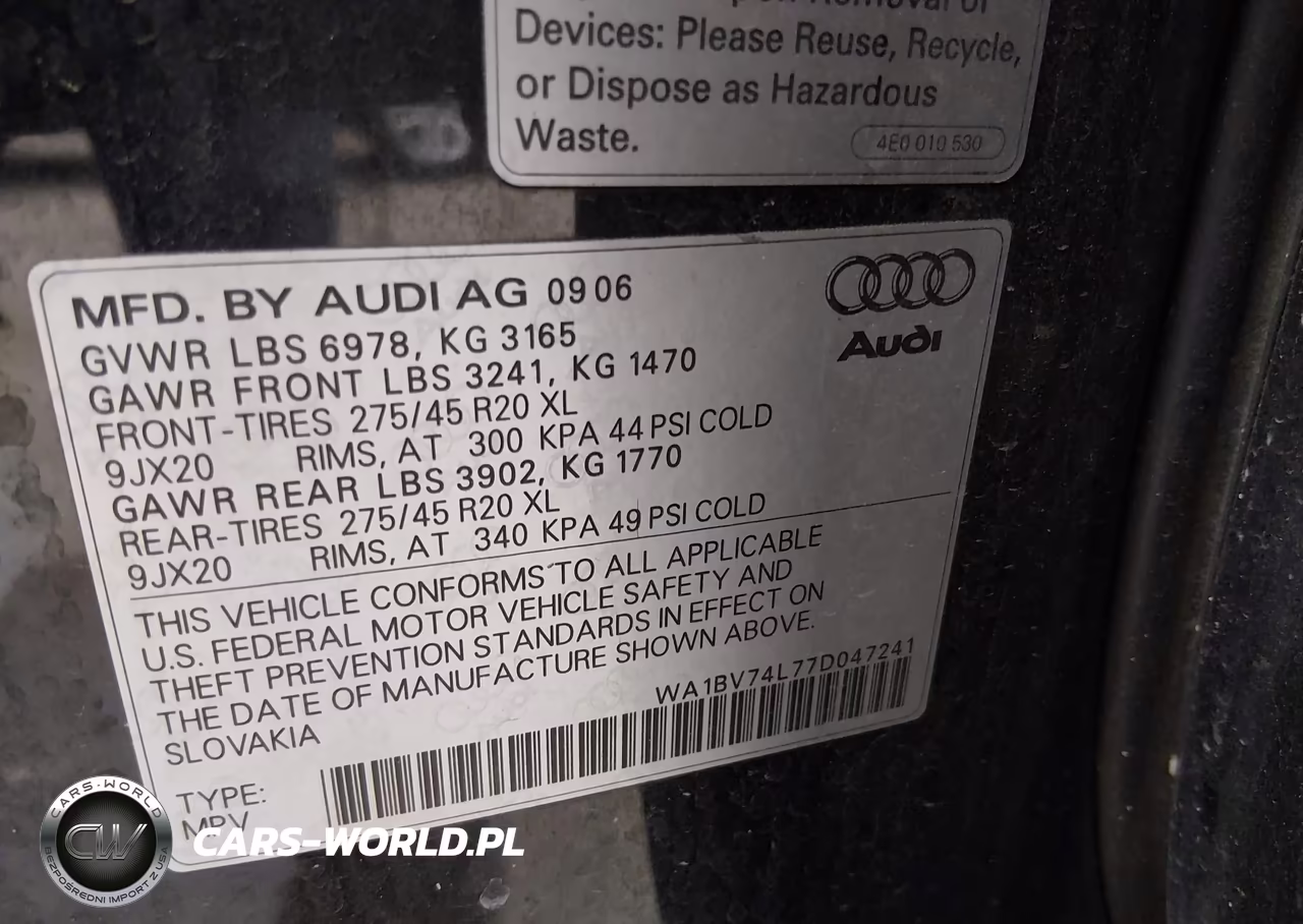 2007 Audi Q7 4.2 Premium VIN:WA1BV74L77D047241 - 9