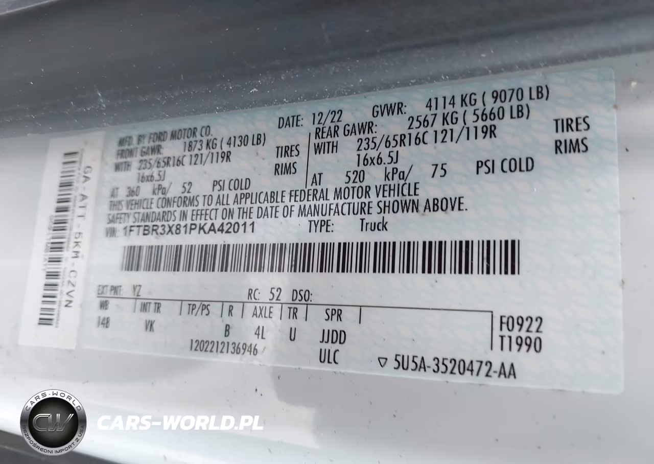 2023 Ford Transit-250 Cargo Van VIN:1FTBR3X81PKA42011 - 9