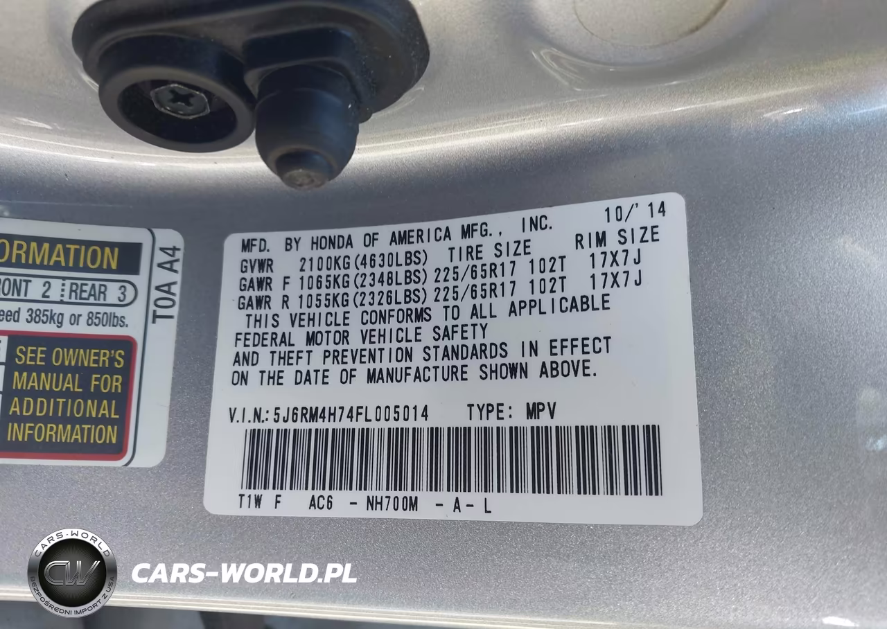 2015 Honda Cr-V Ex-L VIN:5J6RM4H74FL005014 - 9