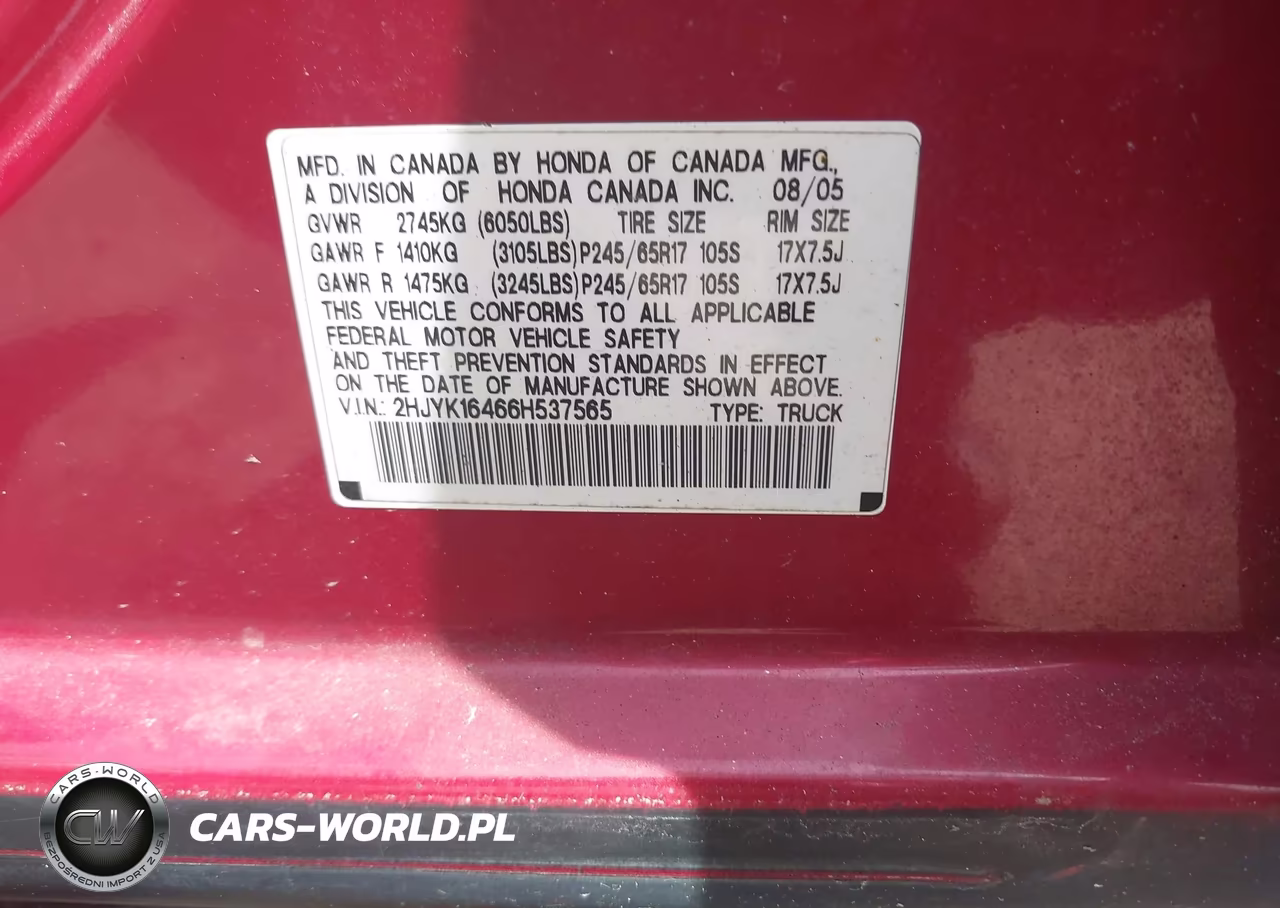 2006 Honda Ridgeline Rts VIN:2HJYK16466H537565 - 9