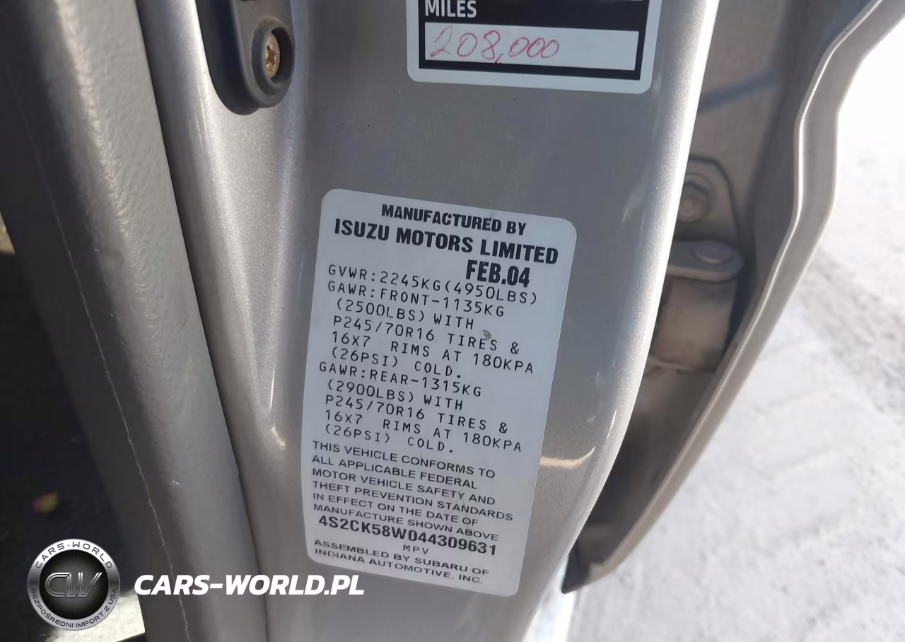 2004 Isuzu Rodeo S 3.2L V6 VIN:4S2CK58W044309631 - 9