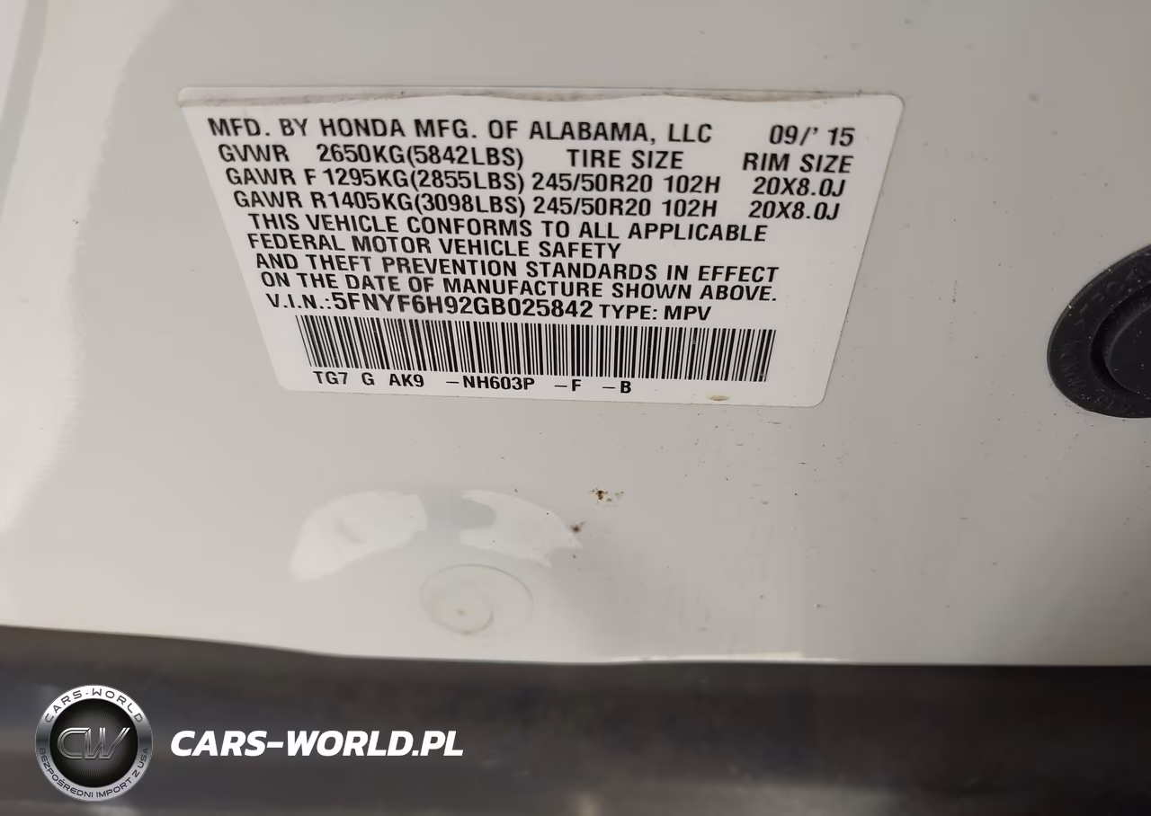 2016 Honda Pilot Touring VIN:5FNYF6H92GB025842 - 9