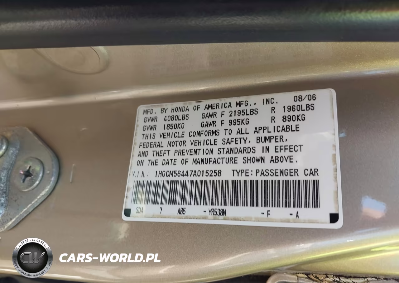 2007 Honda Accord 2.4 Lx VIN:1HGCM56447A015258 - 9