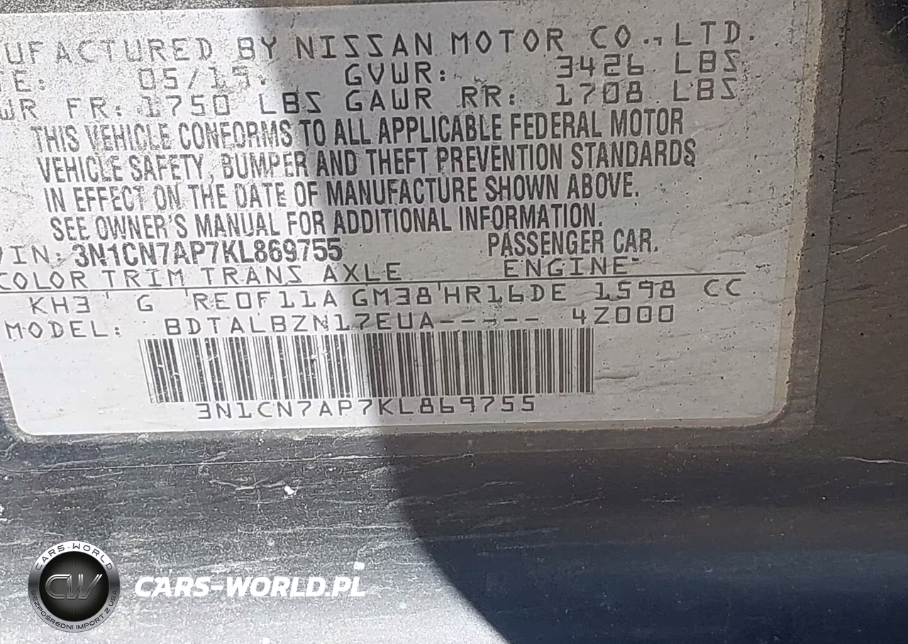 2019 Nissan Versa 1.6 Sv VIN:3N1CN7AP7KL869755 - 9