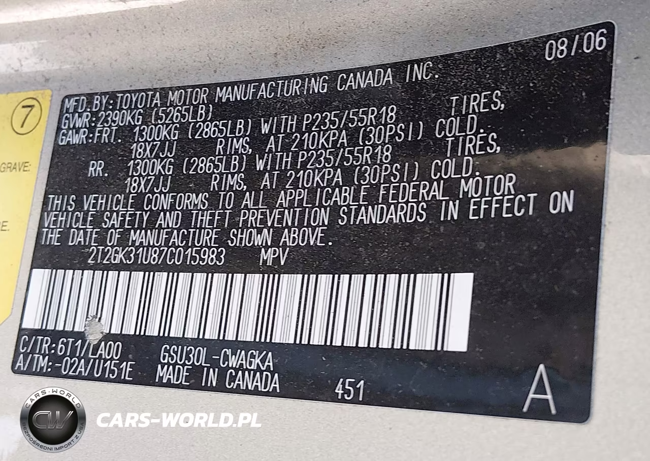 2007 Lexus Rx 350 VIN:2T2GK31U87C015983 - 9