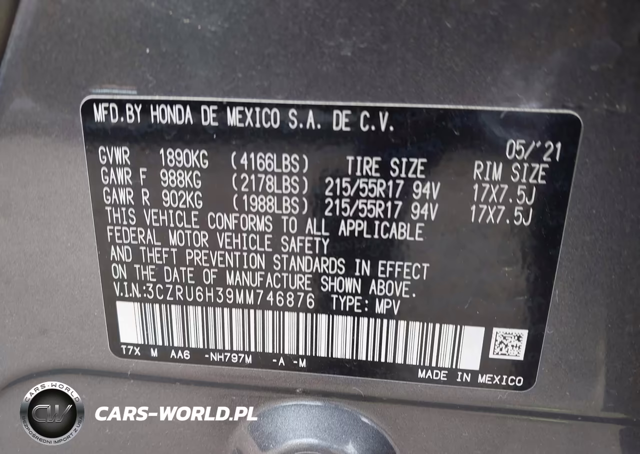 2021 Honda Hr-V Awd Lx VIN:3CZRU6H39MM746876 - 9