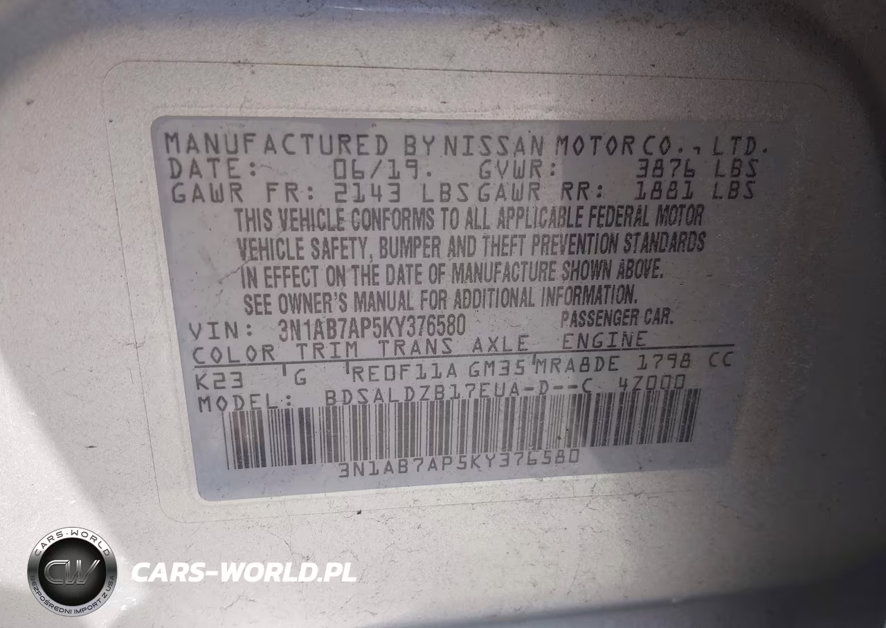 2019 Nissan Sentra Sv VIN:3N1AB7AP5KY376580 - 9