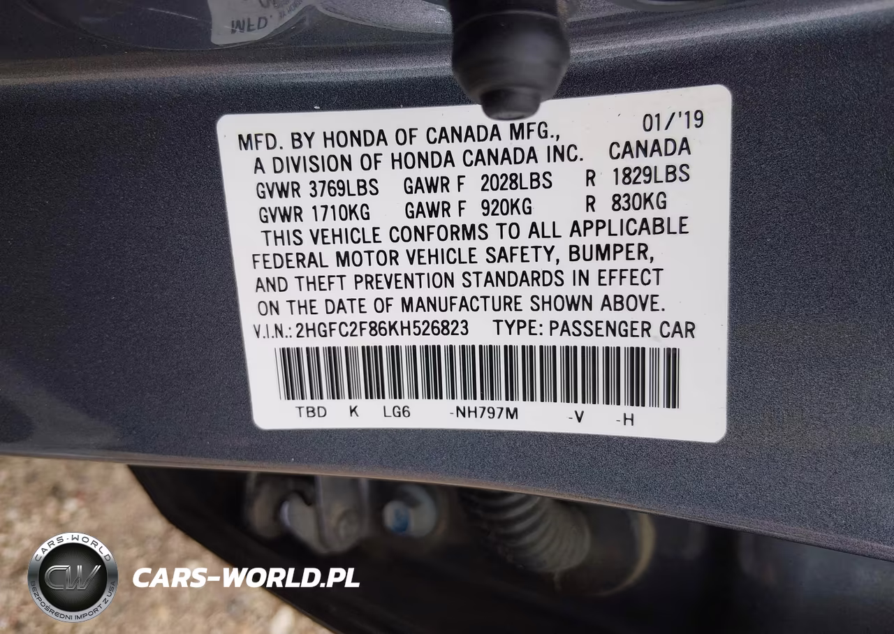 2019 Honda Civic Sport VIN:2HGFC2F86KH526823 - 9