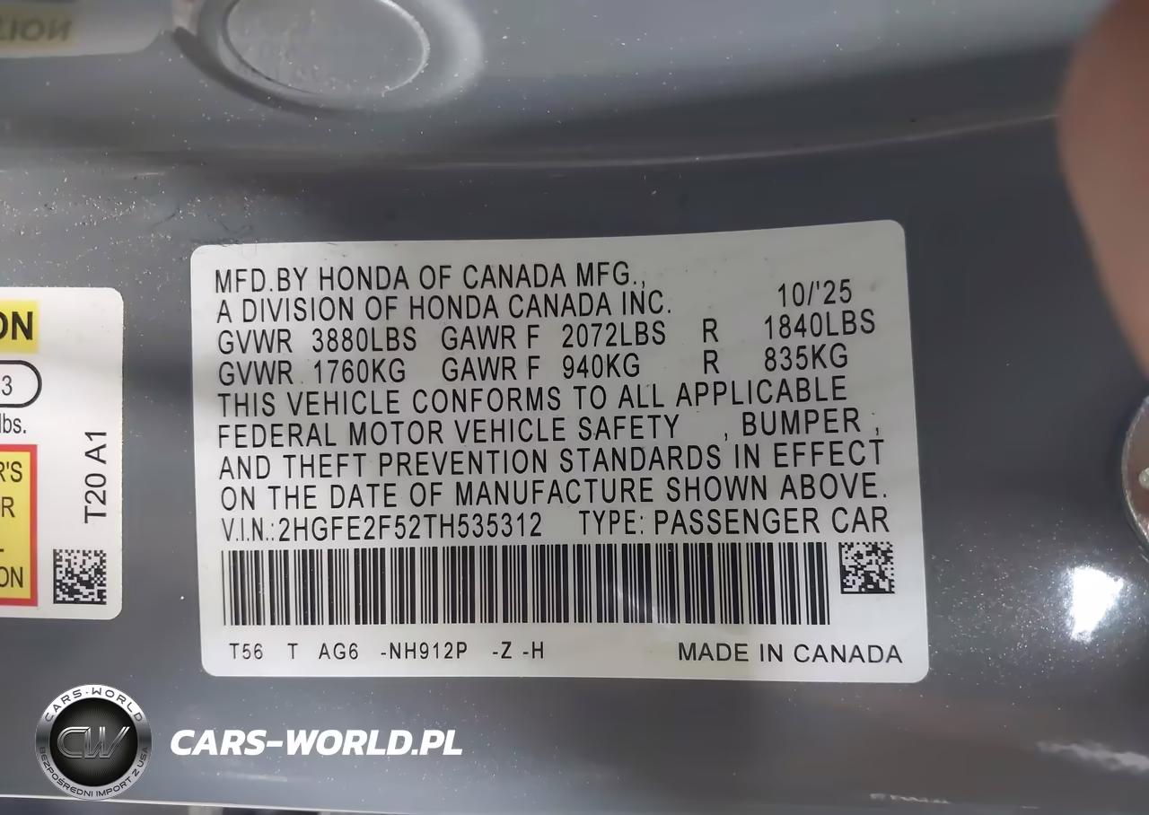 2026 Honda Civic Sport VIN:2HGFE2F52TH535312 - 9
