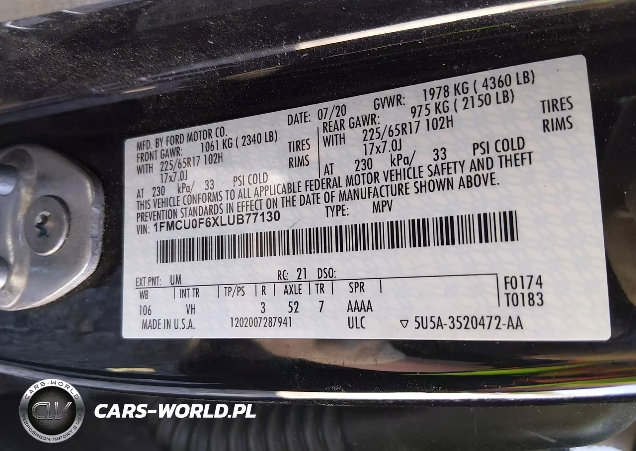 2020 Ford Escape S VIN:1FMCU0F6XLUB77130 - 9