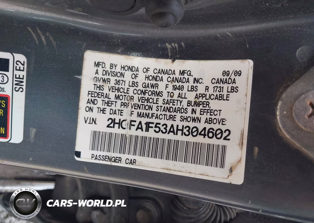 2010 Honda Civic Lx VIN:2HGFA1F53AH304602 - 9