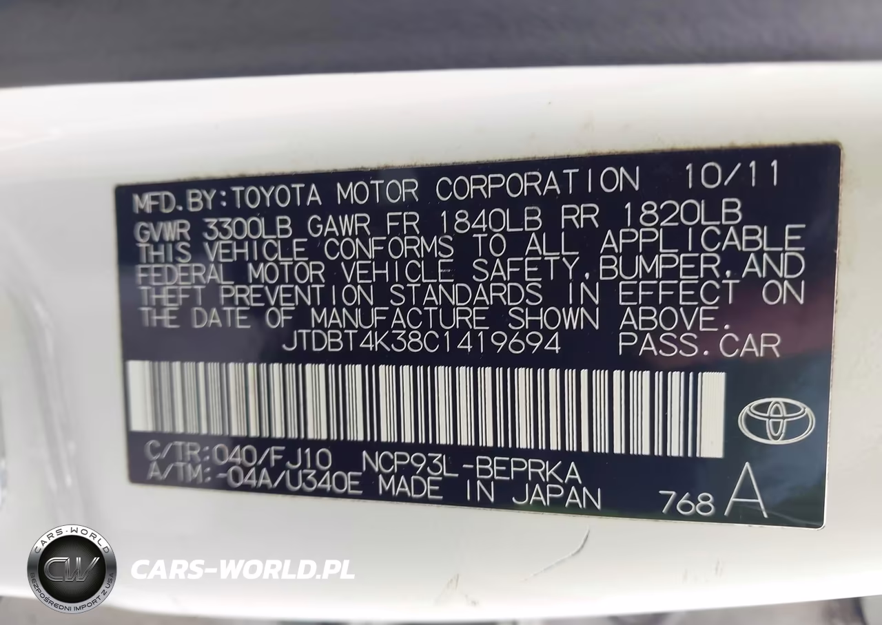 2012 Toyota Yaris VIN:JTDBT4K38C1419694 - 9
