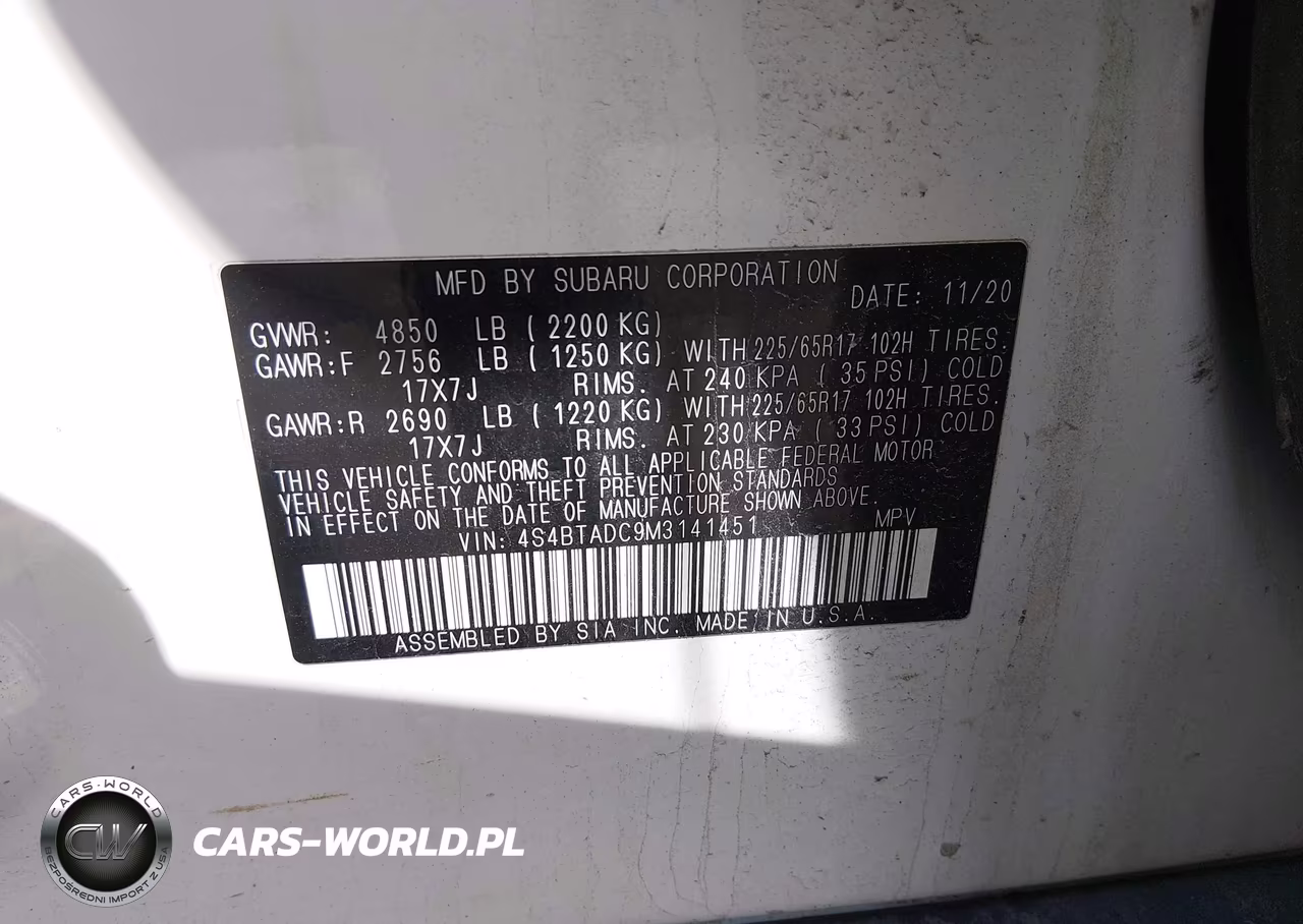 2021 Subaru Outback Premium VIN:4S4BTADC9M3141451 - 9