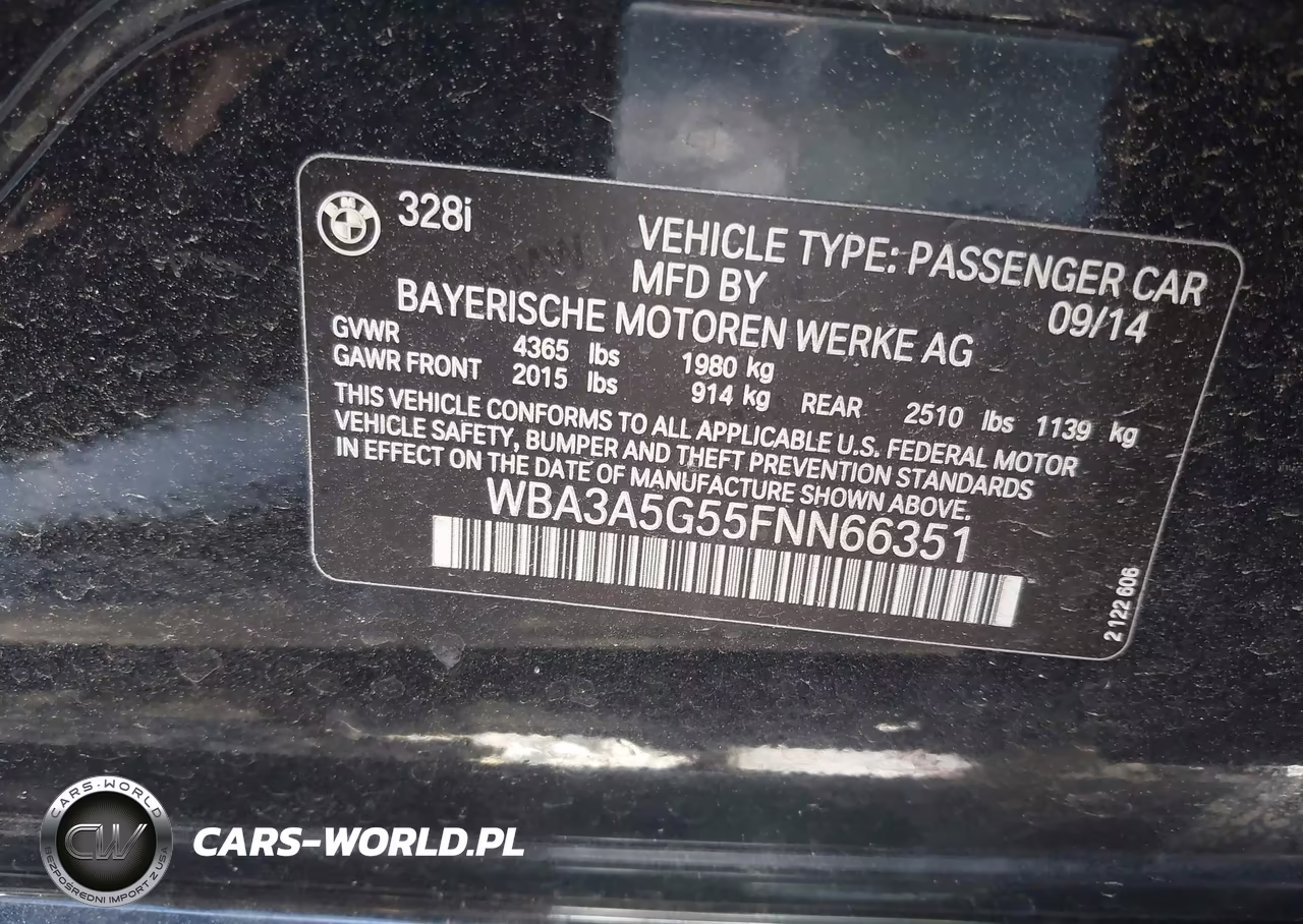2015 BMW 328I VIN:WBA3A5G55FNN66351 - 9
