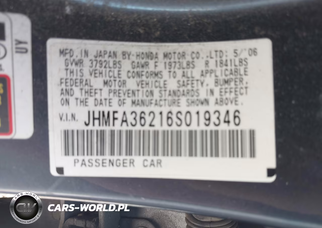 2006 Honda Civic Hybrid VIN:JHMFA36216S019346 - 9