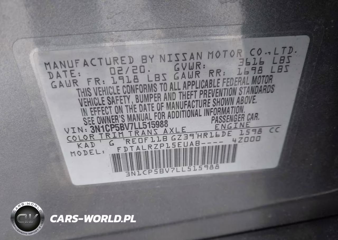 2020 Nissan Kicks S Xtronic Cvt VIN:3N1CP5BV7LL515988 - 9