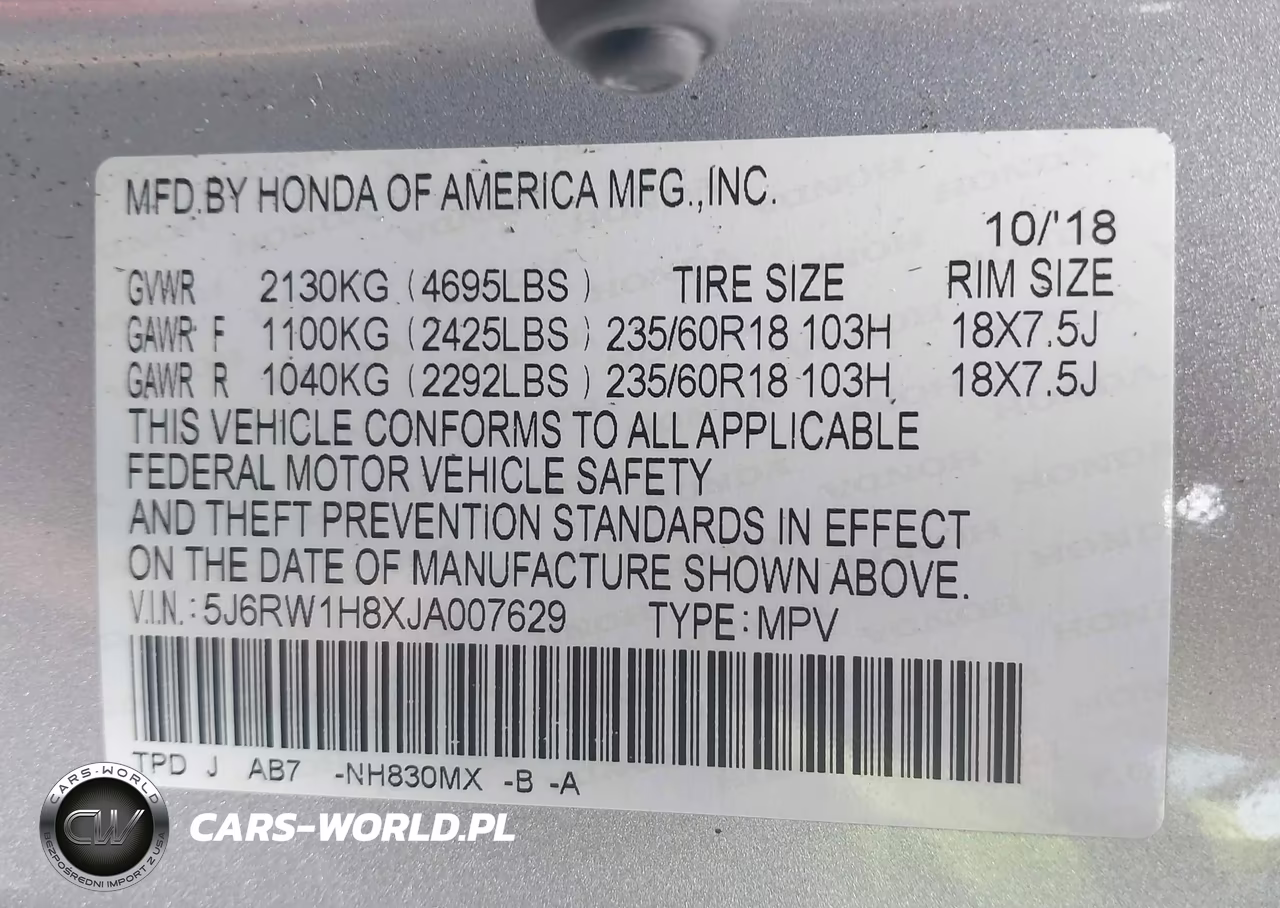 2018 Honda Cr-V Ex-L-Ex-L Navi VIN:5J6RW1H8XJA007629 - 9