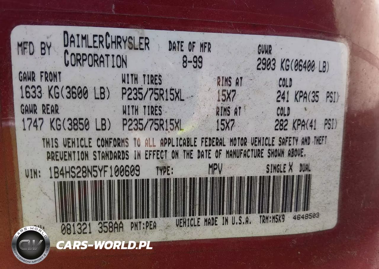 2000 Dodge Durango VIN:1B4HS28N5YF100609 - 9