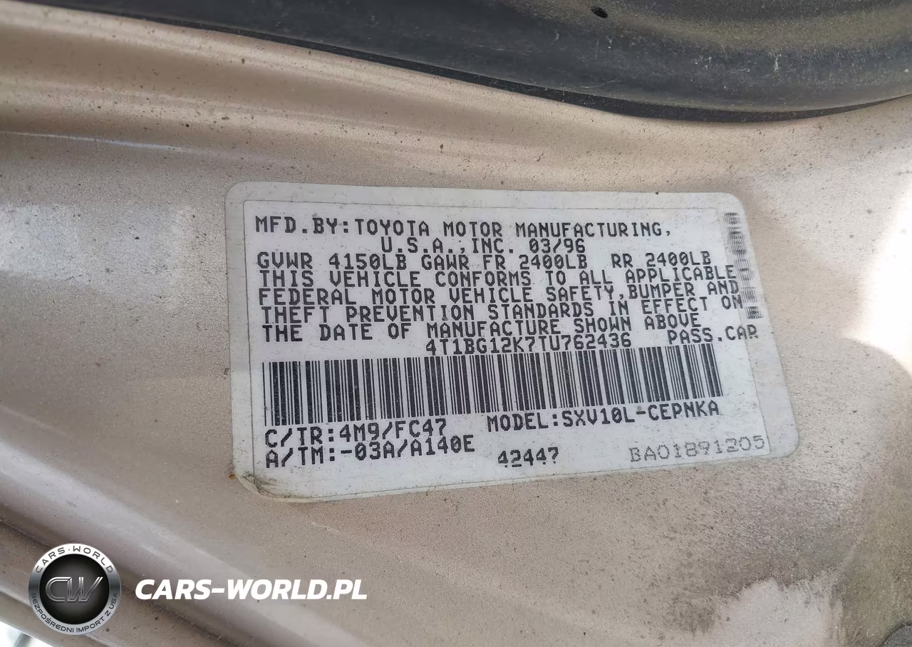 1996 Toyota Camry Dx-Le-Xle VIN:4T1BG12K7TU762436 - 9