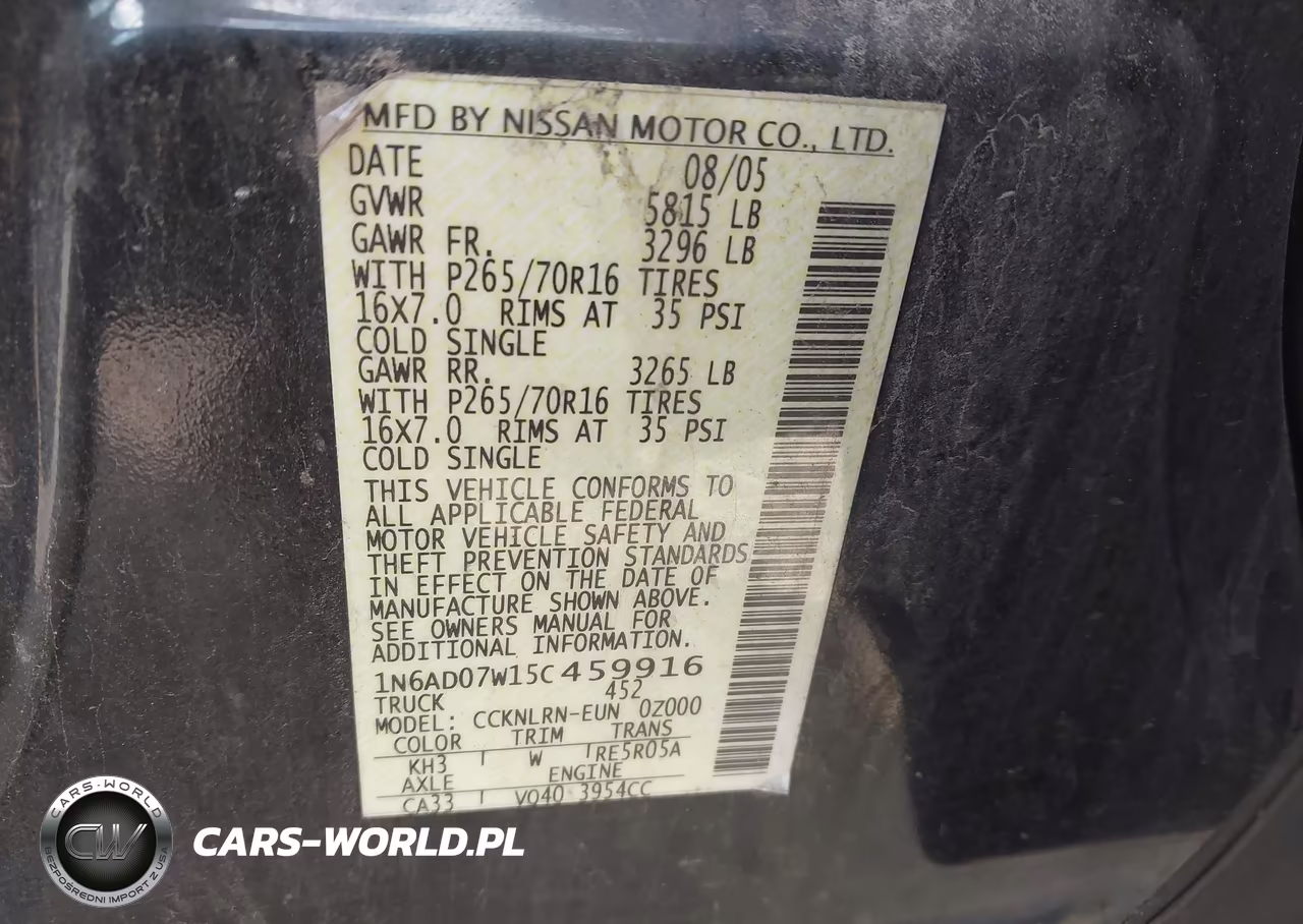 2005 Nissan Frontier Se VIN:1N6AD07W15C459916 - 9