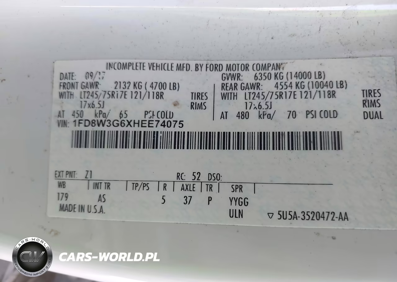 2017 Ford F-350 Chassis Xl VIN:1FD8W3G6XHEE74075 - 9