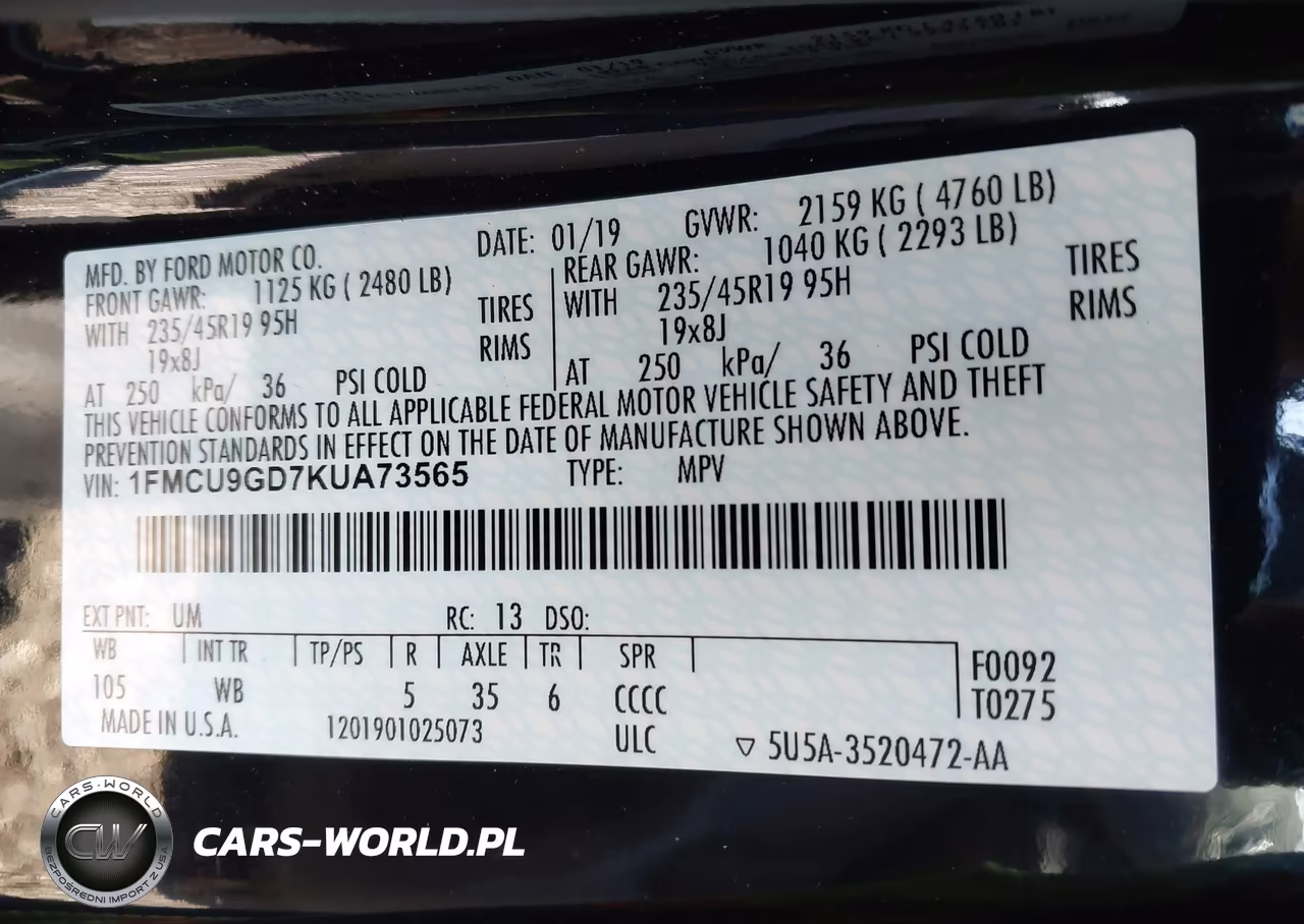 2019 Ford Escape Se VIN:1FMCU9GD7KUA73565 - 9