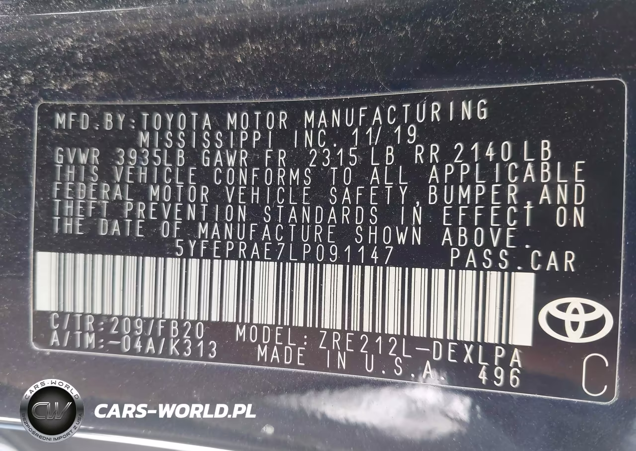 2020 Toyota Corolla Le VIN:5YFEPRAE7LP091147 - 9