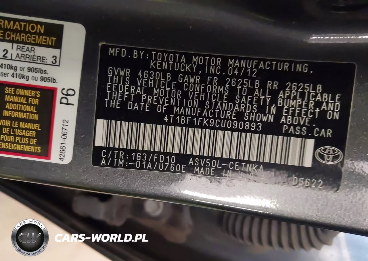 2012 Toyota Camry Le VIN:4T1BF1FK9CU090893 - 9