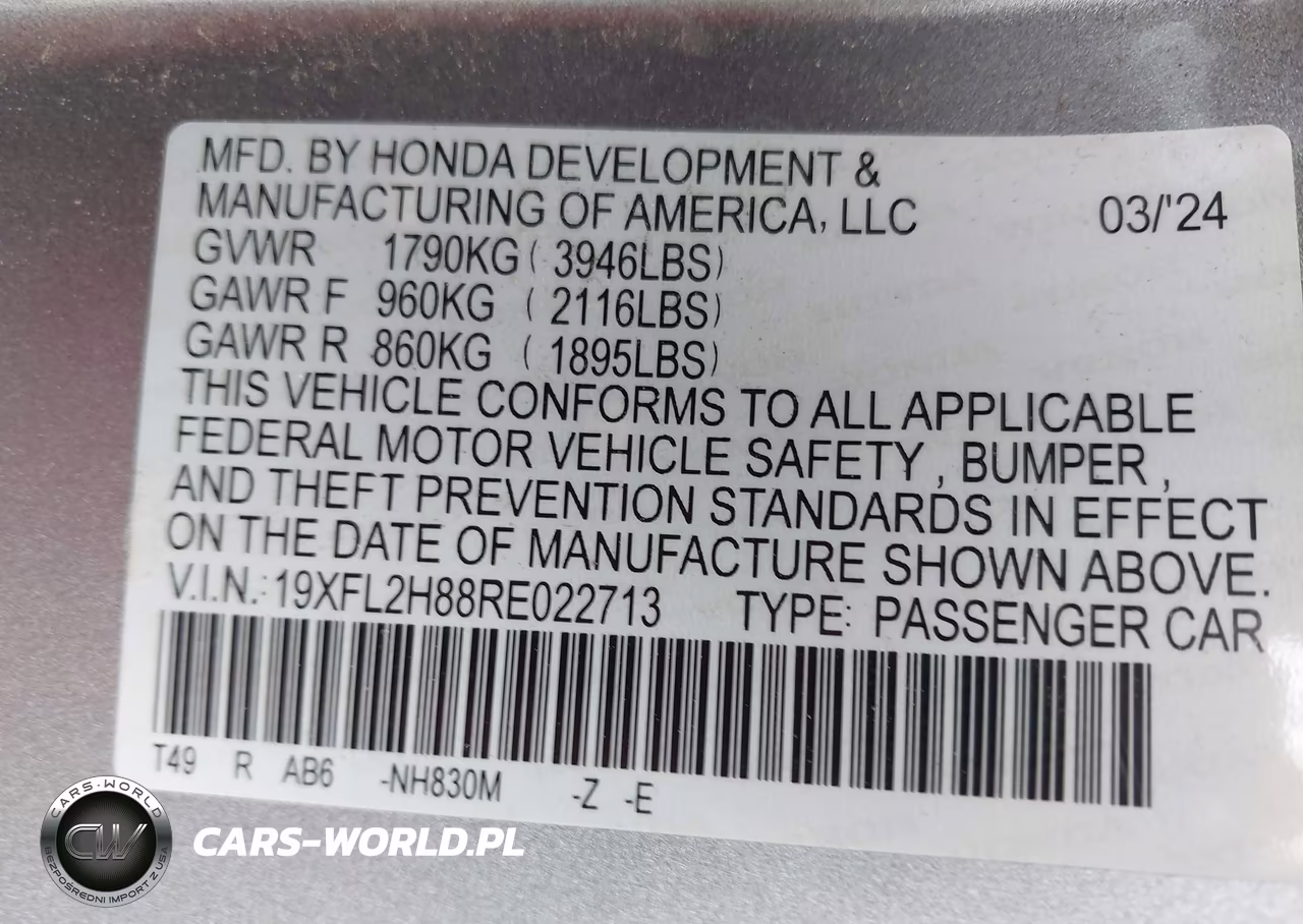 2024 Honda Civic Sport VIN:19XFL2H88RE022713 - 9