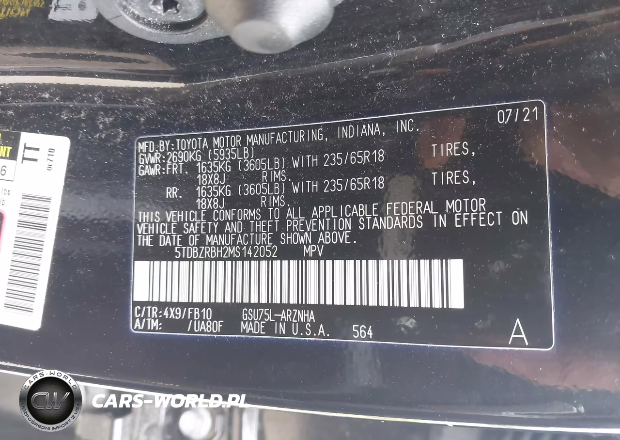 2021 Toyota Highlander Le VIN:5TDBZRBH2MS142052 - 9