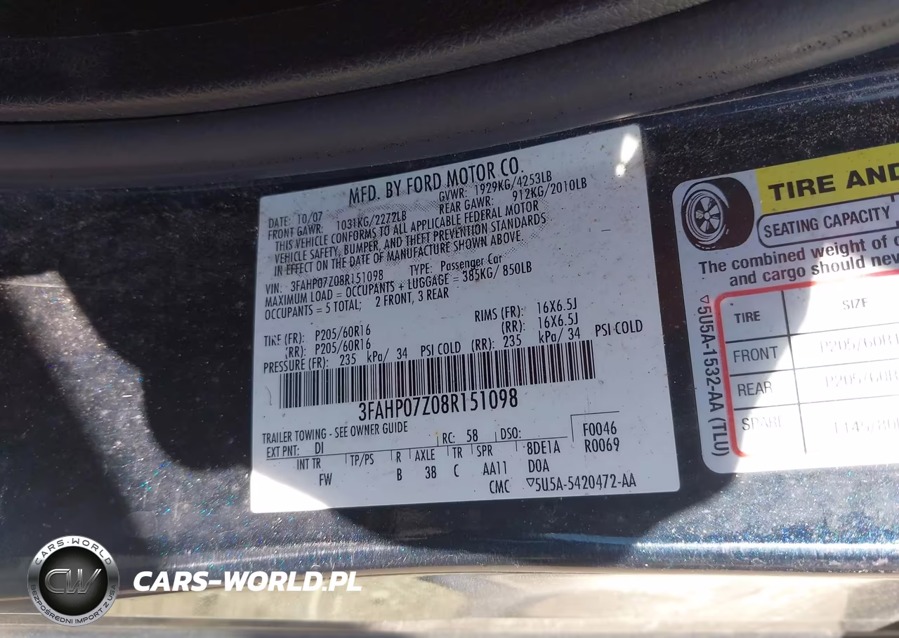2008 Ford Fusion Se VIN:3FAHP07Z08R151098 - 9