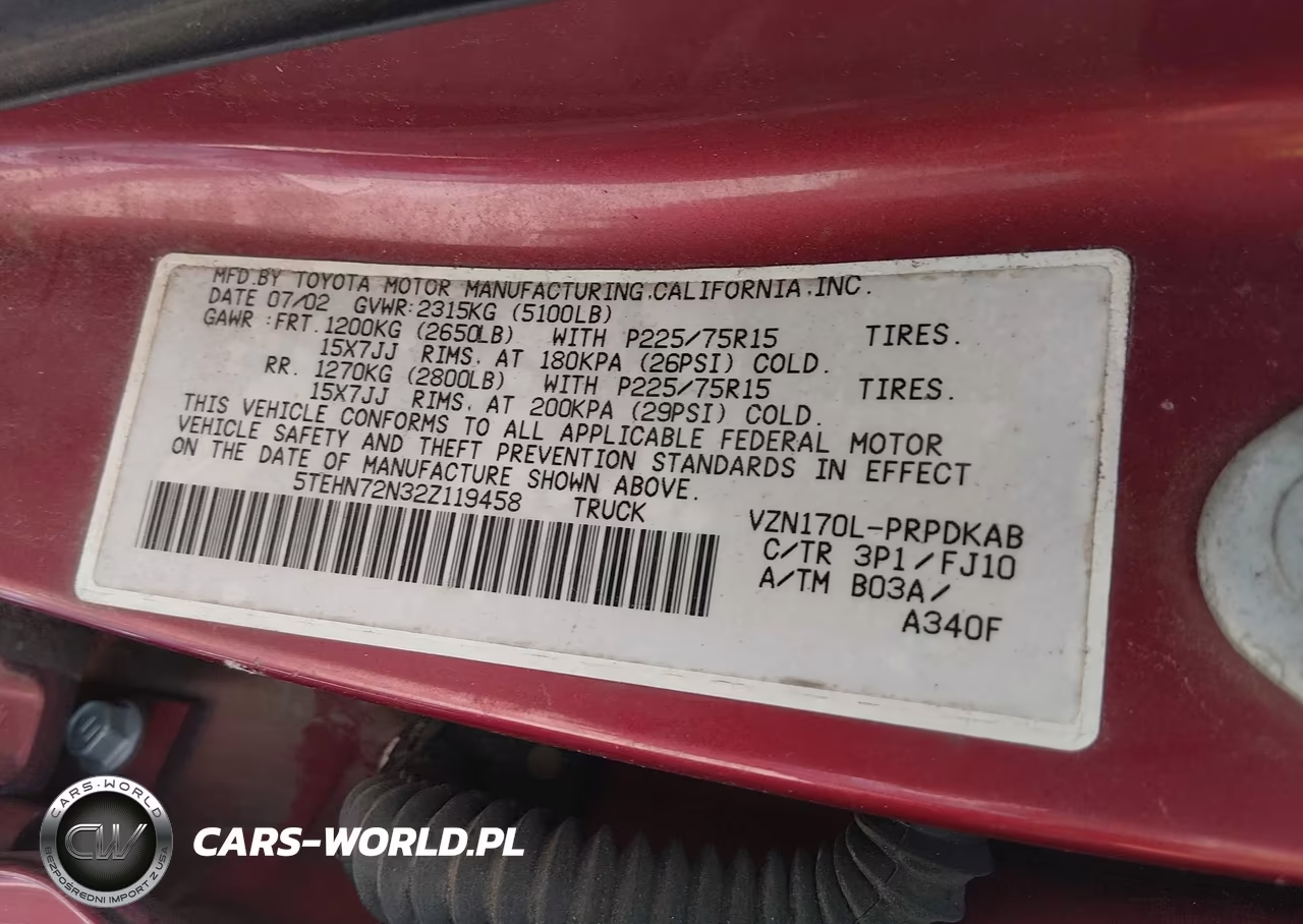 2002 Toyota Tacoma Base V6 VIN:5TEHN72N32Z119458 - 9