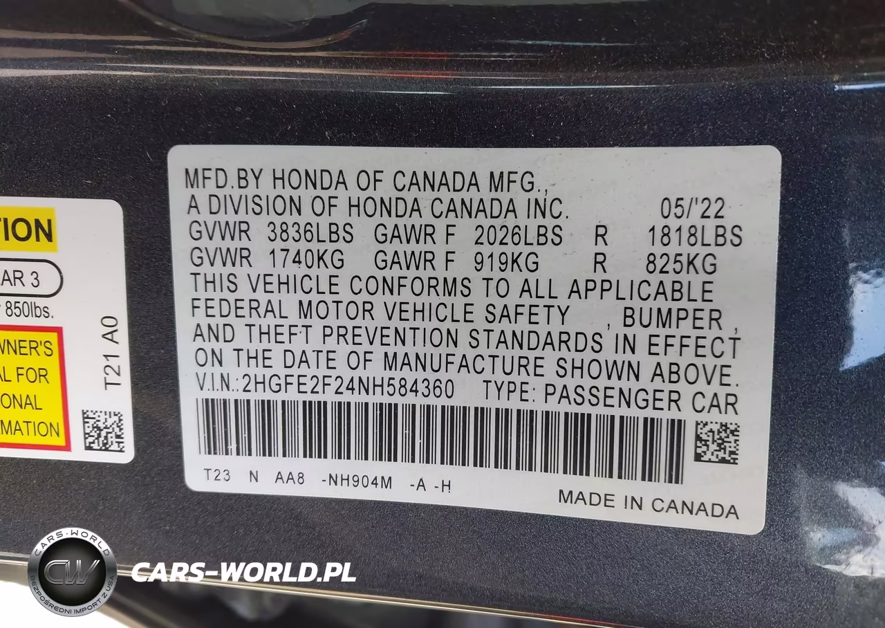 2022 Honda Civic Lx VIN:2HGFE2F24NH584360 - 9