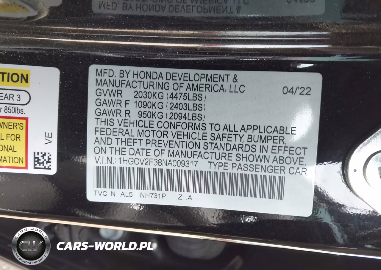2022 Honda Accord Sport 2.0T VIN:1HGCV2F38NA009317 - 9