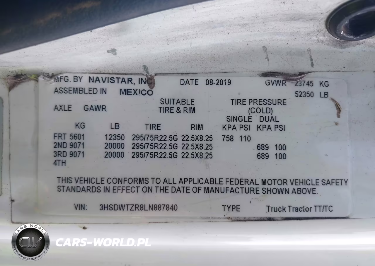 2020 International Rh VIN:3HSDWTZR8LN887840 - 8