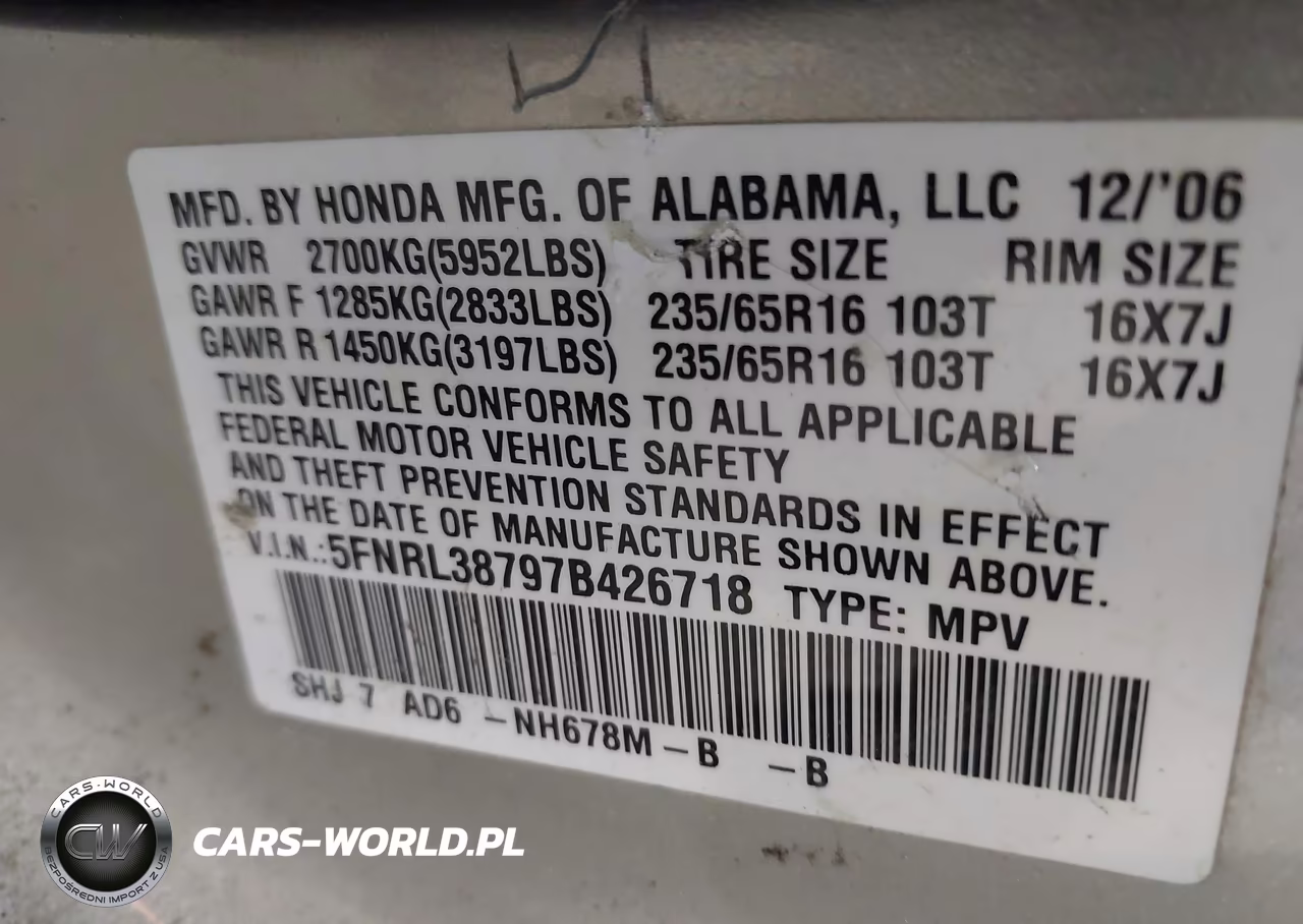 2007 Honda Odyssey Ex-L VIN:5FNRL38797B426718 - 9